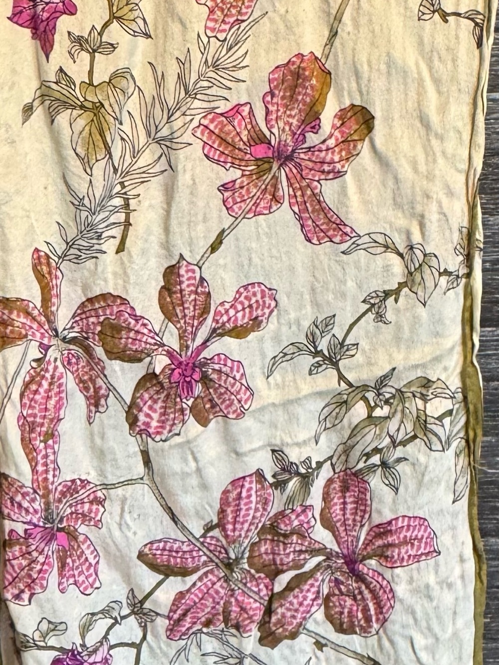 Oscar de la renta silk Floral Pink & Green Scarf - Botanical Print